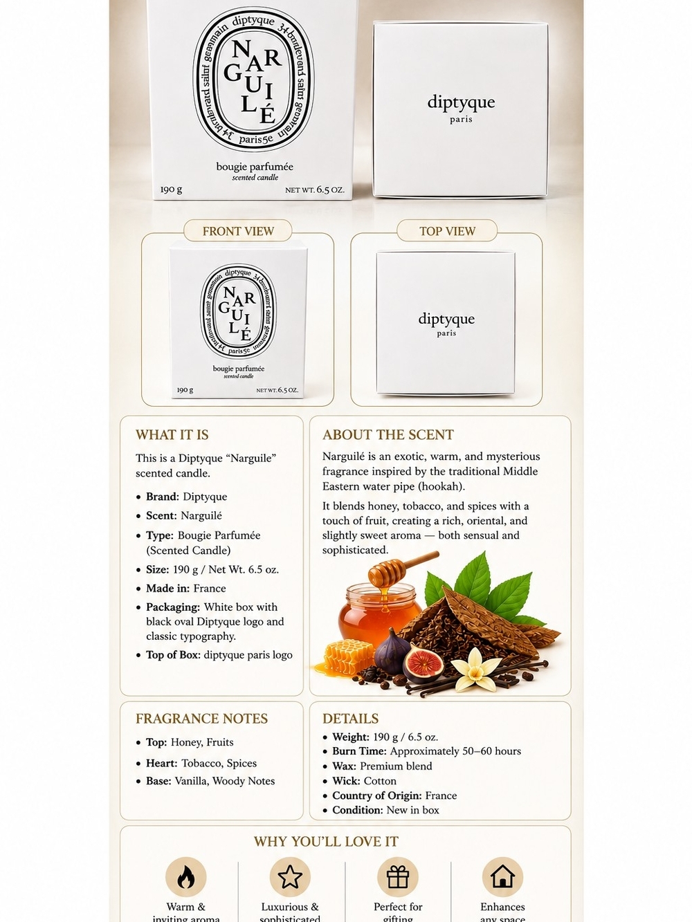 diptyque Narguilé Scented Candle - White